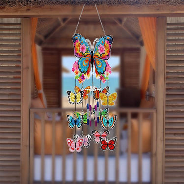 Diamond Painting Kleurrijke Vlinder Windgong - Handgemaakte Decoratieve Hanger met e steentjes